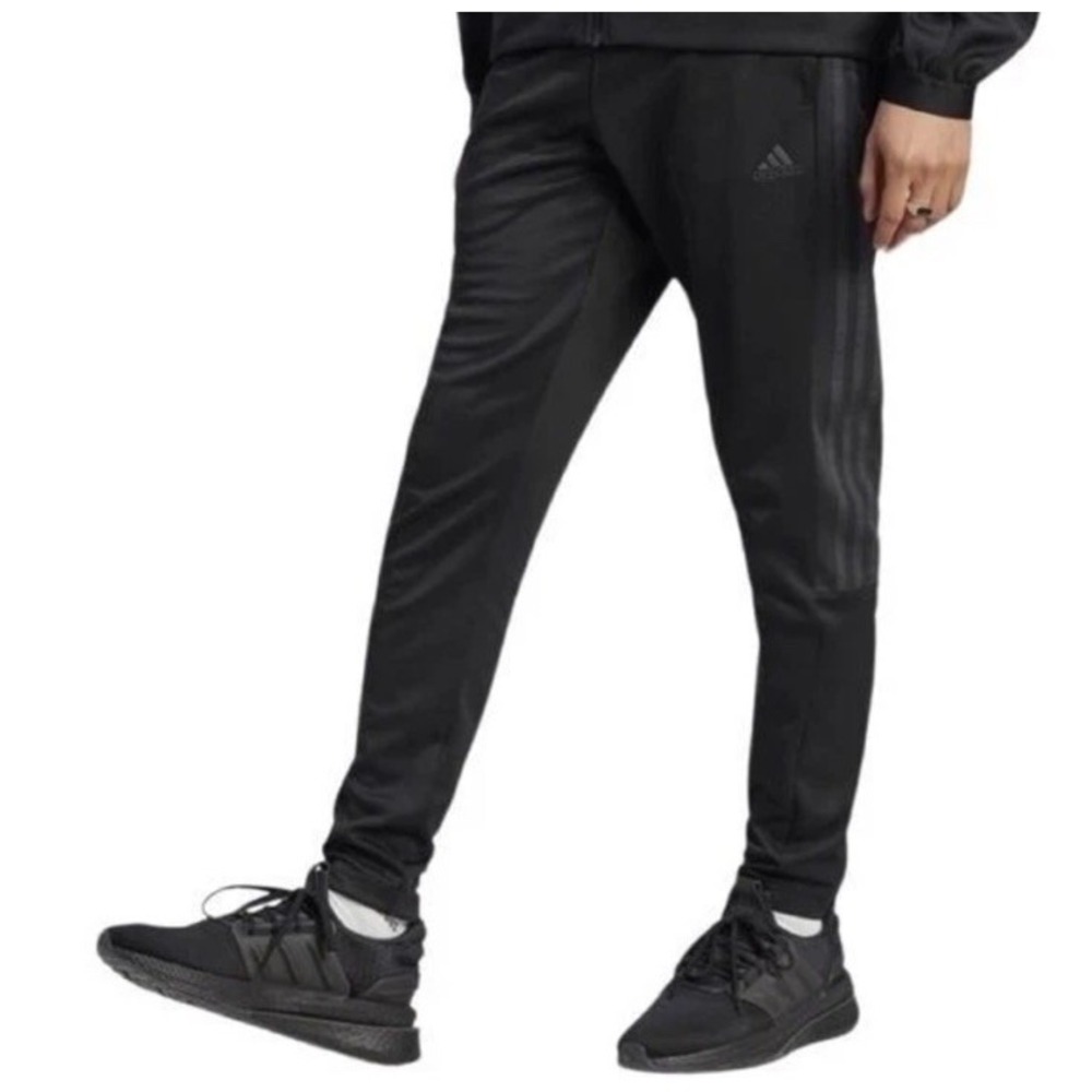 ADIDAS Trico Zip‎ Black / Prime Green Stripes Drawstring Mens Sweat Pants Track
